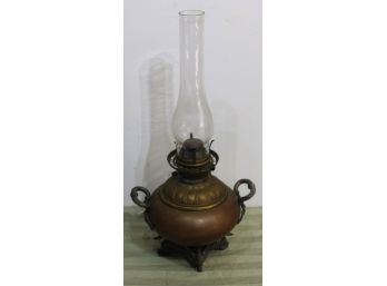 Late 1800's Kerosene Mixed Metal Table Lamp Missing Shade