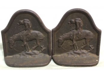 Circa 1920 Pair Of Bronze Book Ends 'The Last Trail' With 'C' In Triangle Maker's Mark