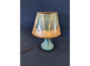 Van Briggle Pottery Table Lamp With Original Dried Flower And Butterfly Shade