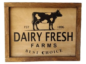 Wooden Dairy Fresh Farms With Cow Sign