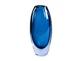 Signed VICKE LINDSTRAND Blue To Clear Art  Glass Vase For Kosta, Sweden.