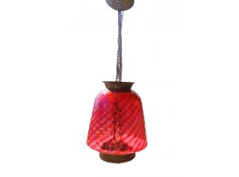Beautiful Vintage Swirled Ruby Glass Hanging Pendant Light