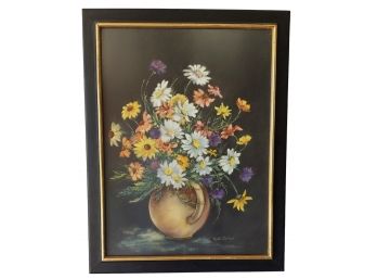 Connecticut Artist Myrtle Carlson (1908-2008) Beautiful Mid Century Bouquet Of Flowers Pastel Painting