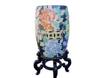 Gorgeous 22' Chinese Asian Multi Color Flower Bird  Motif Porcelain Garden Stool With Stand