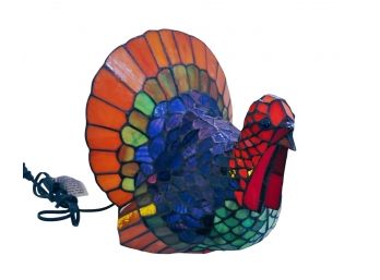 Beautiful Large Vintage Stained Glass Turkey Table Lamp