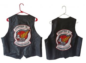 Pair Chapter A Connecticut Gold Wing Road Riders Association Leather Motorcycle Vests Large & Xl