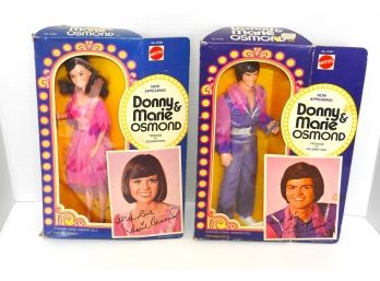1976 Mattel Donnie & Marie Osmond 12 Inch Toy Dolls In Original Boxes