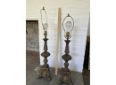 Antique Pair Metal French Table Candle Stands Marked 1002 8x28 To Bulb Stands Are 20.5in Tall Elegant Rare