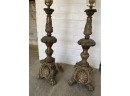 Antique Pair Metal French Table Candle Stands Marked 1002 8x28 To Bulb Stands Are 20.5in Tall Elegant Rare