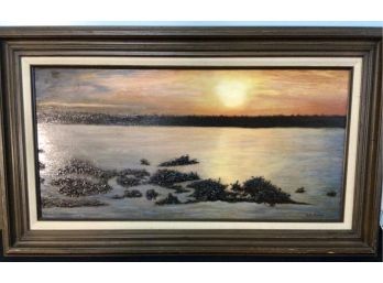 Large Signed Oil Painting On Board Landscape 37 X 22