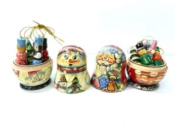 Russian Hand Painted Nesting Dolls With Inner Ornaments