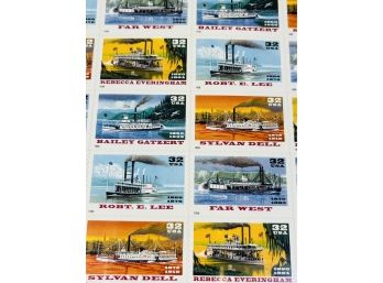 SEALED US 32 Cent Riverboats (Early Cruise Ships) Sheet Of 20 Stamps