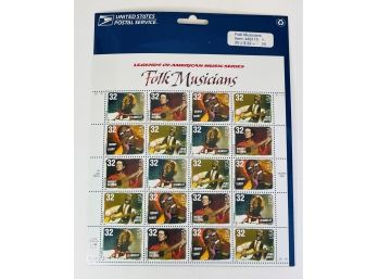SEALED Legends Of American Music Series FOLK MUSICIANS 32 Cent Full Sheet Of 20 Stamps