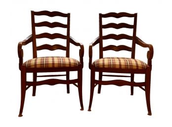Lot Of Two Ethan Allen Ladder Back Dinning Chairs With Armrests