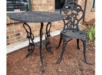 Wrought Iron Patio Table And Chair With Rose Design