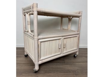 White Wash Rattan And Wicker Two Tier Cart