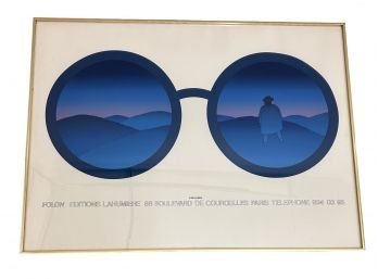 Mid Century Modern Jean-Michel Folon Eyeglasses Print In Gold Tone Frame