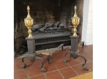 Vintage Brass & Wrought Iron Fireplace Andirons