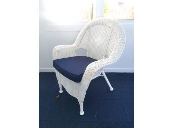 Hampton Bay White Resin Wicker Arm Chair With Cushion