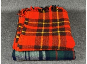 A Pair Of Quality Wool Blankets In Traditional Plaid With Fringe