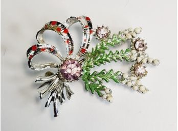Vintage Silver Tone Studded Floral Design Pin / Brooch