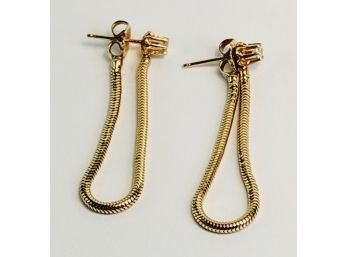 14k Yellow Gold Diamond Stud Loop Snake Chain Drop  Earrings