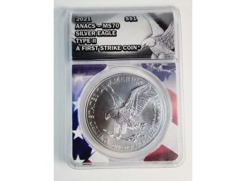 2021 Silver Eagle Dollar Slabbed Type II New Back Design ANECS MS70 First Strike PERFECT Coin