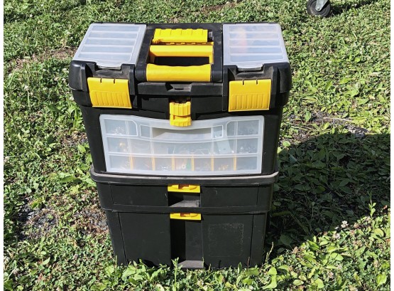 Plastic Toolbox With Tools And Hardware, As Shown