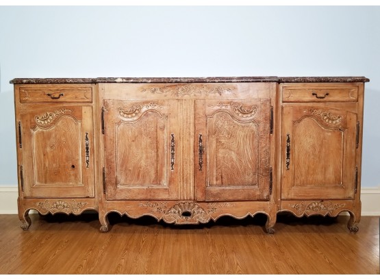 Vintage French Provincial Carved Oak And Marble Top Credenza