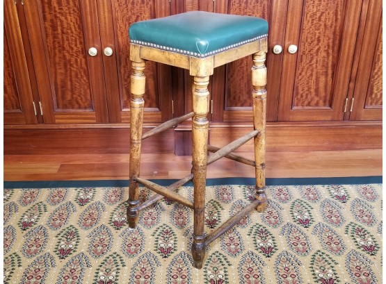 Antique Turned Pine Library Stool