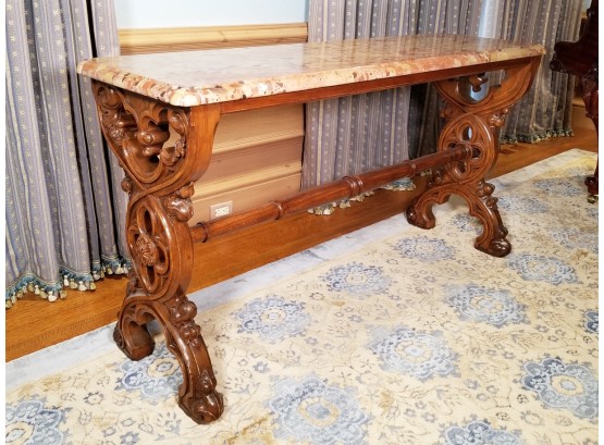 19th Century Carved Oak Marble Topped Console