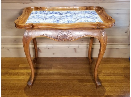 Louis XV Style Side Table With Antique Delft Tiles Inset