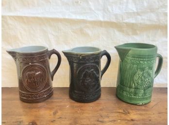 3 Antique Country Stoneware Pitchers