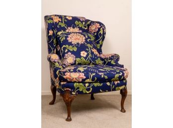 Wingback Armchair In Modern Floral Chintz Upholstery