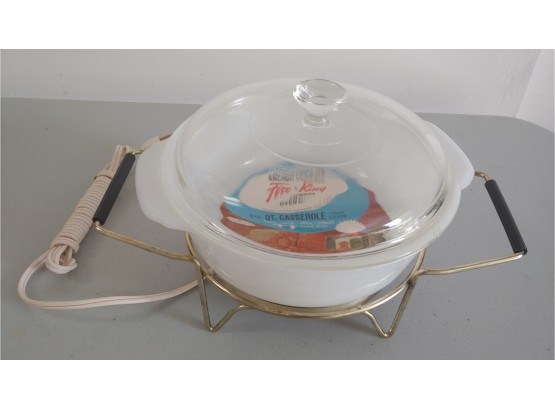 Vintage Fire King Casserole Dish & Electric Warmer - UNUSED! #40541866