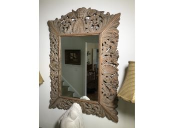 Stunning Vintage All Hand Carved Mirror W/Cherubs & Acanthus Leaves - Beautiful Piece
