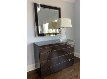Contemporary Lacquer Finish Dresser With Chrome Finish Hardware And Beveled Glass Mirror
