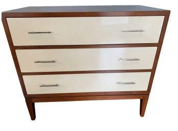 Mitchell Gold Teak Dresser With Ivory Lacquer Drawers, Nickel Finish Hardware