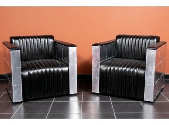Pair Of Aluminum & Vinyl Contemporary Accent Chairs