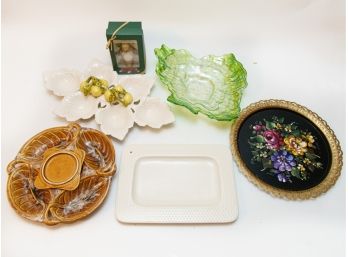 Set 5 Vintage Ceramic, Glass & Painted Metal Serving Dishes