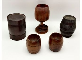 Wood Lot #2 ~ Barrels, Cup & More ~ Including Treen 1920 Wood Wine Glass