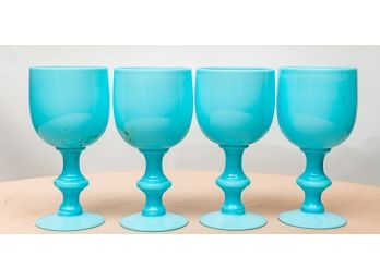Four Blue Milk Glass Goblets
