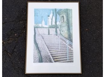 Framed Vintage Watercolor Print, Signed And Numbered, Parisian Scene
