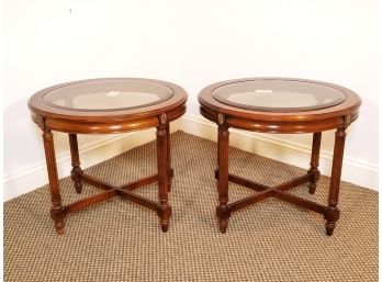 Pair Beveled Glass Top Side Tables