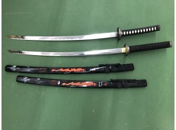 Pair Of 40' - 440 Stainless Steel Hand Hammered Real Katana Samurai Swords With Sheaths