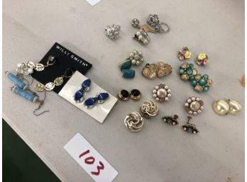 Vintage Estate Sale Lot Of 13+ Clip On Earrings, Pierce Earrings & Rings