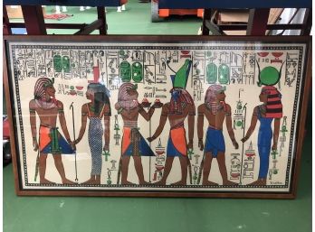 Rare 1950s-70s Authentic Hand Painted Ancient Egyptian Tessiled Egyptian Nefertari Offerings 40' X 22'