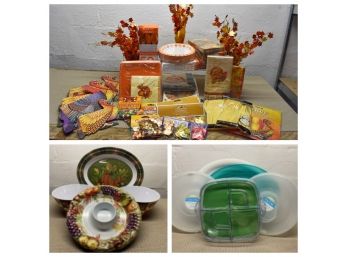 Thanksgiving Paper Supplies, Table Décor And Serving Ware Lot 2