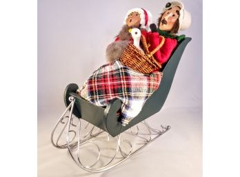 1995 Byers Choice Couple In Sleigh With Goose In A Basket