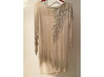 Vintage Bob Mackie Silk Beaded Fringe Shirt Dress